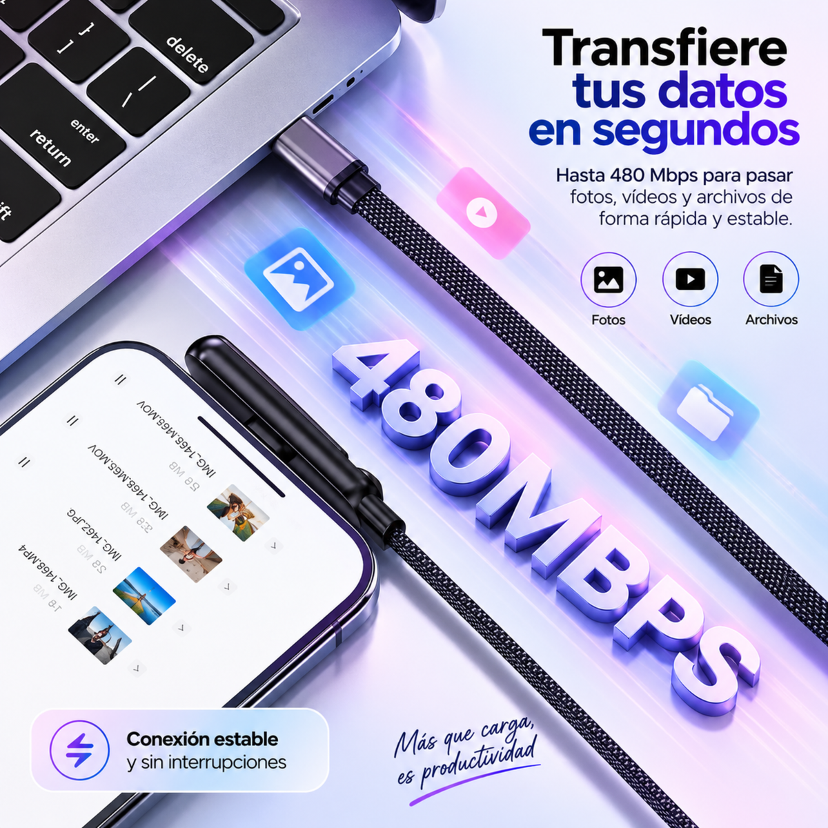 FLEXPOWERX 2 en 1 — Carga rápida y soporte en un solo cable