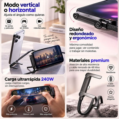 FLEXPOWERX 2 en 1 — Carga rápida y soporte en un solo cable